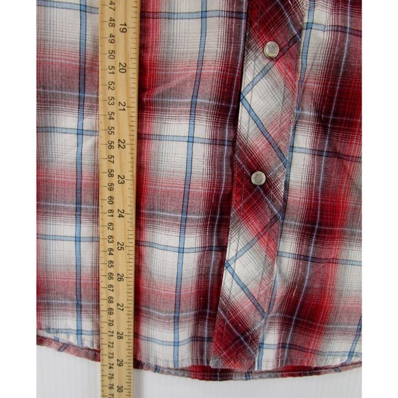 Wrangler Shirt Medium White Western Pearl Snap Plaid Cowboy Outdoor * - Picture 4 of 10